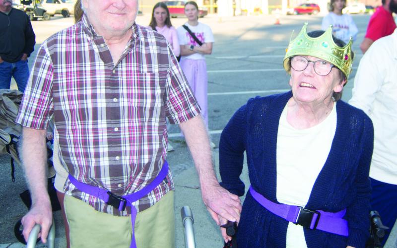 Mr. Columbus Ivan Queen was crowned Friday evening on the County Courthouse steps along with Mrs. Columbus Donna “Dee” Buffalo. Both are residents at Medicalodges and are honored to be selected and to be a part of the festivities. Both are military veterans, he was in the service for eight years. She was in the armed services for three years.