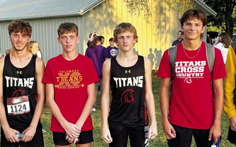 The Titan Boys Cross Country Team placed fourth in team standings at the Humboldt Invitational, Tuesday. Team members are Easton Long, Levi Simpson, Carter Woodcock, Kolton Delmont, Drake Laurance, and Dane Merrick. Drake took sixth place individually and Carter Woodcock was 14th. Columbus is hosting a meet, Tuesday, at the Brush Creek Golf Course beginning at 3 p.m. Courtesy photo.