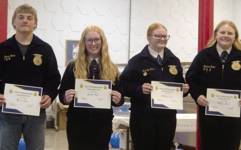 No FFA chapter is successful without funds this years leading fund raiser was Brody Allison (not pictured). The others were Braun Stone, Gracie Hall, Madalyn Coons and Madisen Rand.