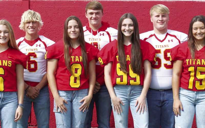 The Columbus Unified High School Homecoming candidates and their senior escorts were announced, recently. The 2022 Homecoming Queen and her court will be crowned during ceremonies prior to the homecoming game against Frontenac, Friday, at Titan Stadium. Senior queen candidates are front row: Addison Saporito, Aubree Saporito, Faith Henry, and Jailyn Rodriguez. Back row escorts for the 2021 queen and 2022 candidates are: Rydge Delmont, Cade Saporito, Landin Midgett, Jake Eddington, and Kayden Cox.