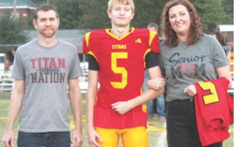Senior, Gavin DePratt, was recognized during Senior Night Ceremonies at Titan Stadium, October 17. Gavin is a of member of the Titan Football Team and has played four years. He was escorted by his parents Jon and Heather DePratt.
