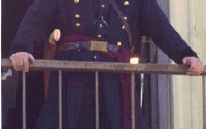 Portraying James Gillpatrick Blunt following the Battle of Baxter Springs, Jim Spillers gave a speech overlooking the re-enactment battlefield. General Blunt was a physician and abolitionist who rose to the rank of major general in the Union Army.