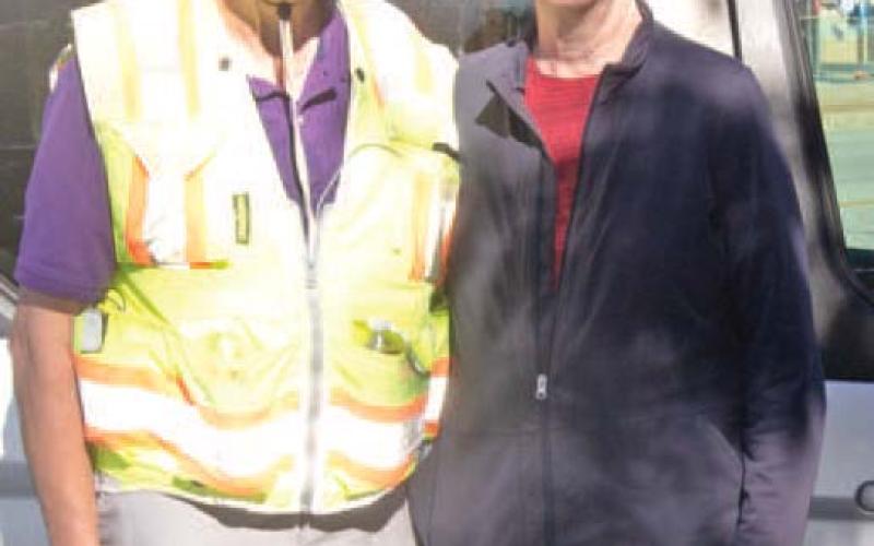 Glenn J. Koster, Sr. and Charlcie were parked in front of the County Courthouse after Glenn walked from Oswego to Columbus recently. He is currently walking across Kansas.
