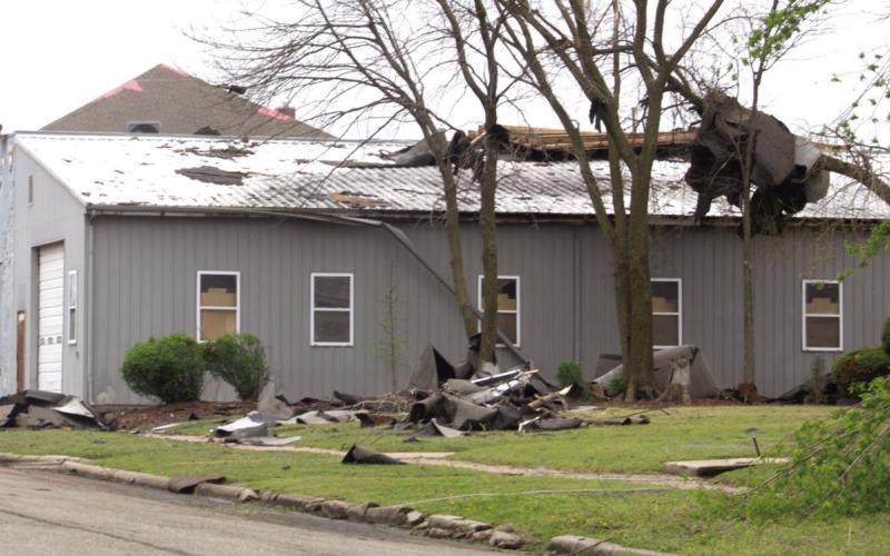 The Pro Ice building roof was blown off across the street from the Baptist Church in Baxter Springs as well as damage to the downtown buildings on Military Avenue.