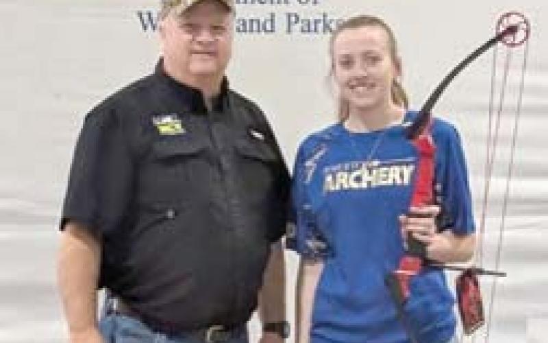 Riverton junior Bailey Hodge was the Kansas high school female champion in both Bullseye, 3D and overall top female archer for the state of Kansas. Bailey shot 286 points out of a possible 300 in the tournament.