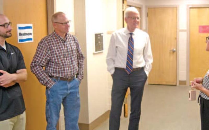 Senator Jerry Moran visited Columbus Mercy Hospital Saturday on his tour of Kansas Hospitals. He asked about the local hospital’s equipment needs and personnel problems. Also present were State Representative Dale Helwig and City Administrator Jake Letner.