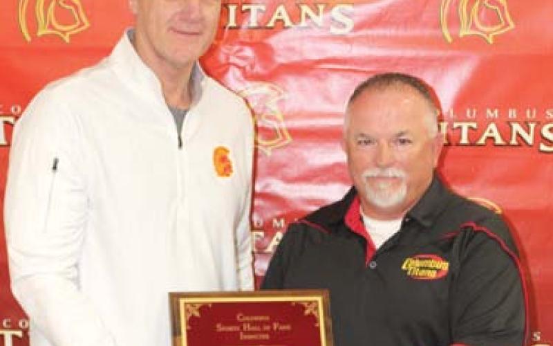 Kerry Sachetta welcomed Mick Tedlock into the Columbus Sports Hall of Fame.