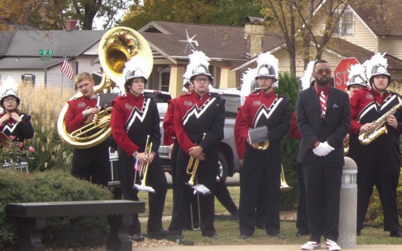 Baxter Springs Band members, under the direction of Louis Morgan, performed the marches for each branch of the United States Military at the Veterans Program Saturday.