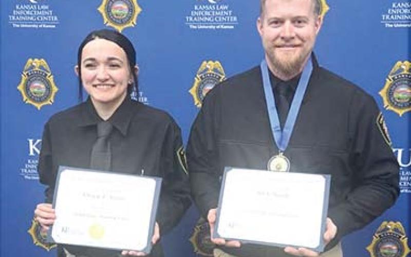 Gracie Mann and Bo Sharp, both of the Chetopa Police Department recently graduated from the Kansas Law Enforcement Training Center. Courtesy photo.