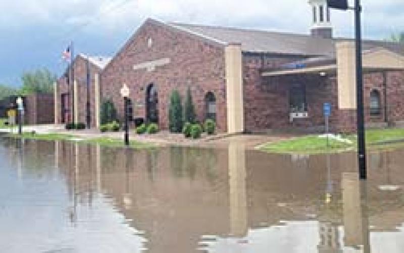 Maple Street and Delaware Street were completely submerged during Wednesday’s storms. Courtesy photo.