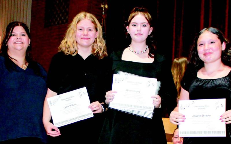 Outstanding choir students at Columbus Schools were presented with their certificates at the end of year vocal concert. Karley Jones director presented the awards. Those earning the award were Lydia Wilkins, River Murphy and Jewlie Shrader.