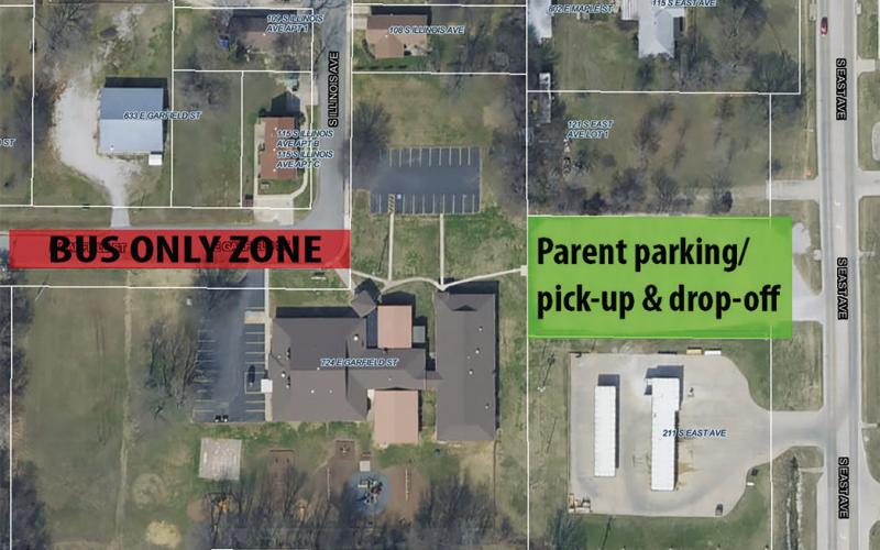 There will be new loading and unloading zones at Park School this year. Parents will use the former VFW lot for pick up and drop off while Garfield Street will be exclusively for busses.