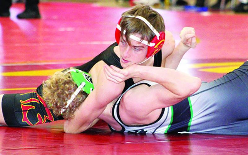 Titan Sophomore, Korbyn Newberry, won his match by fall (0:22) over Ethan Fenton, Van Buren, Ark. in duals held at the CUHS Gymnasium, December 17. Korbyn recorded five wins in five matches on the day.