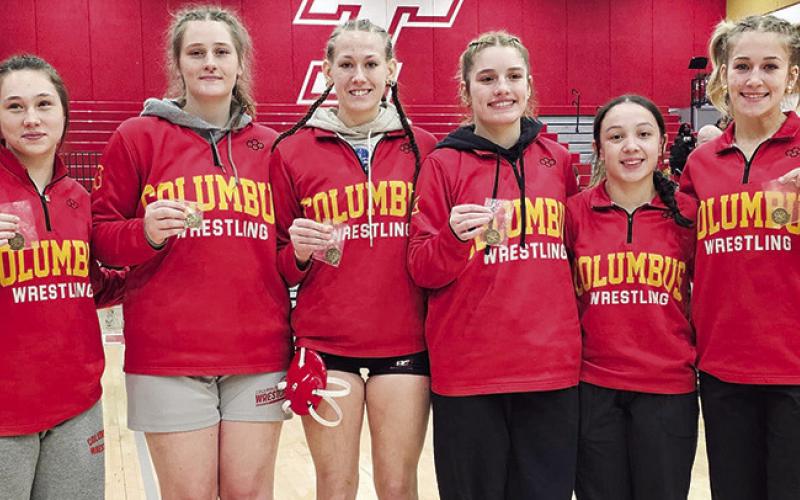 Six Lady Titans Wrestlers punched their tickets to the Kansas Class 4A State Wrestling Tournament with top eight finishes at the Class 4A East Regional Tournament, Saturday. Kayleigh Morgan, 135; Adalynn Hutto, 190; Cara Altis, 125; Brooklyn Collingsworth, 130; Hannah Noel, 105; and Tatum Kirk, 120 will be taking their skills to the mats in Salina, February 27 and 28, at the Tony’s Pizza Event Center. Courtesy photo.