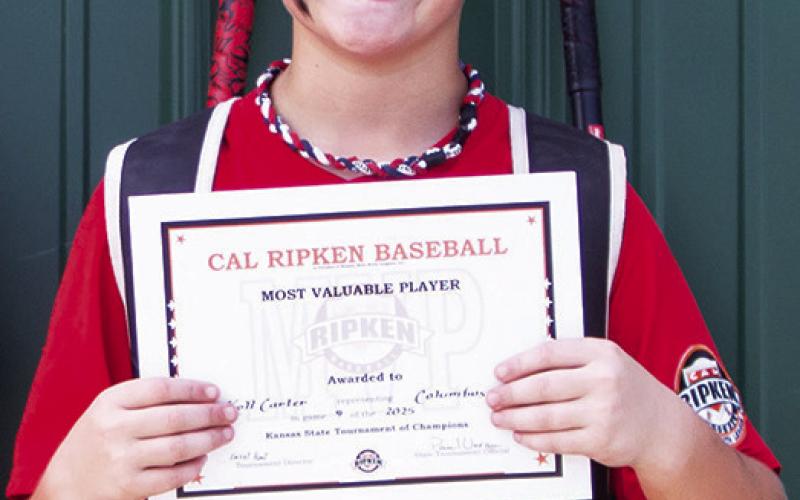 Kolt Carter, Columbus Cal Ripken 10U All-Star, was nominated for the All-Tournament Team following the Kansas Cal Ripken 10U State tournament, July 20, in Hillsboro. Kolt was also named Most Valuable Player of Game 9. Photo by Kristin Sharp.