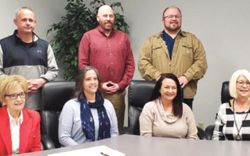 New year, new school board for the Baxter Springs USD 508 school district. Board members include Brandon Williams, President Casey Eaton, Josh Sweaney, Vice President Deanne Bins, Governmental Relation Contact Kerri Jensen, Jami Thiessen, and Representative to the SEK Interlocal 637 board Linda Crotts. Photo by Amber Helwig.