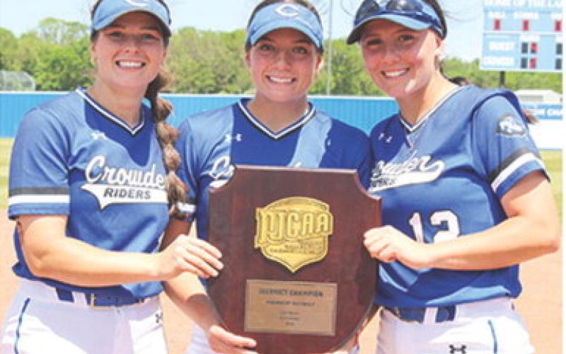 Crowder College Sophomores, Mia Sarwinski and Aubree Saporito, and freshman, Katie Simpson earned All-American Scholar Athlete honors from the National Fastpitch Coaches Association. The All-CNC honorees are shown with the District Champions plaque they earned on the way to the national championship.