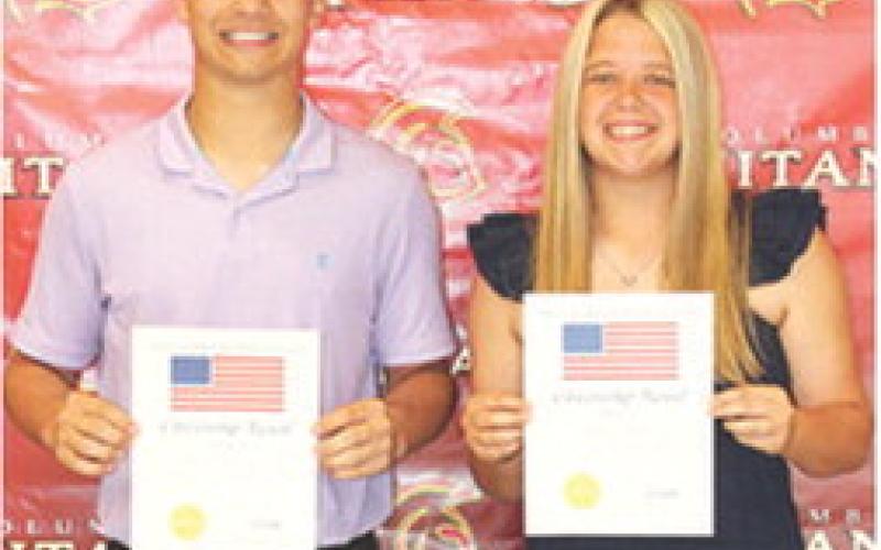 Titan Seniors Jayden Rodriguez and Morgan Richards were the receipents of the Citizenship Award during the 2026 Senior Assembly, May 15, at the CUHS Gymnasium. The award is presented to exemplary young citizens who have demonstrated a marked respect for country, assumed responsibility for improving school and community and has shown reverence for life. The award includes a $1,000 scholarship.