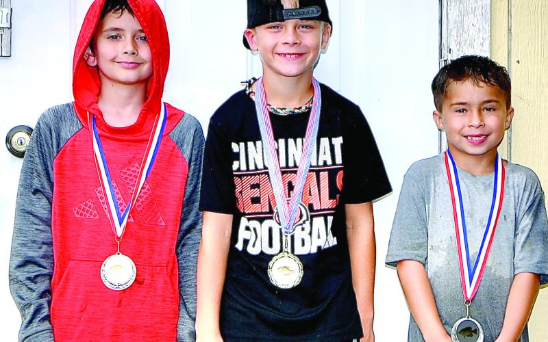 Winners in the crappie division of the West Mineral Eagles kids fishing derby included Drake Hamilton, first place, 1.32 pounds. Jaxson Bradley, second place, 1.17 pounds and third place went to Benjamin Lang with a weight of .9 pounds. This was the 50th annual fishing derby. Courtesy photo.