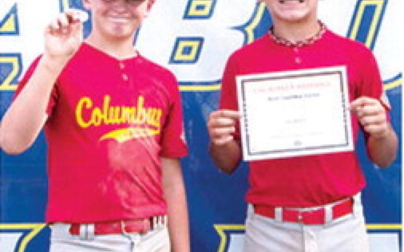 Lucas Haviland was named the Most Valuable Player and John Parsons received the WOW Award in the championship bracket, Game 7, loss to Tampa. 9-2, in the Kansas Cal Ripken 12U State Tournament at Hillsboro, July 17-19.The Columbus 12U All-Star duo traded awards after John was the MVP of the Game 4, 10-15, loss to Tampa in pool play and Lucas received the WOW Award. Courtesy photo.