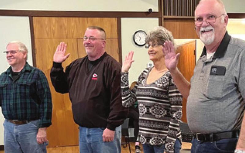 At the Baxter Springs City Council meeting Tuesday, January 25, four council members were sworn in for a four-year term. Those members include Rick Chriestenson, Darryl Nadeau, Sherry Brown and Randy Debeeld. Photo by Dee Riley.