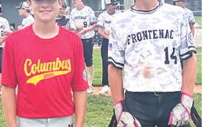 Evan Walters, Columbus, and Declan Harlan, Frontenac, were selected WOW Award winners for their respective teams in the Kansas Babe Ruth District 5 East 13-16 year-old Tournament, July 12, in Columbus. Frontenac won the Game 5 match-up over Columbus, 12-2. Frontenac fell to Arma, 3-2, in the “If Necessary” Championship game. Courtesy photo.