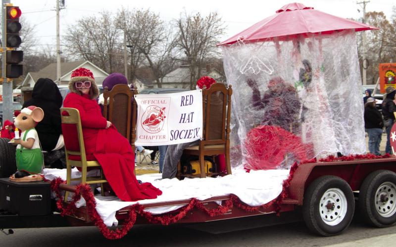 Baxter Springs held their Christmas parade December 2. This float was entered by the Red Hat Society and included a cute Christmas mouse as part of the decor.