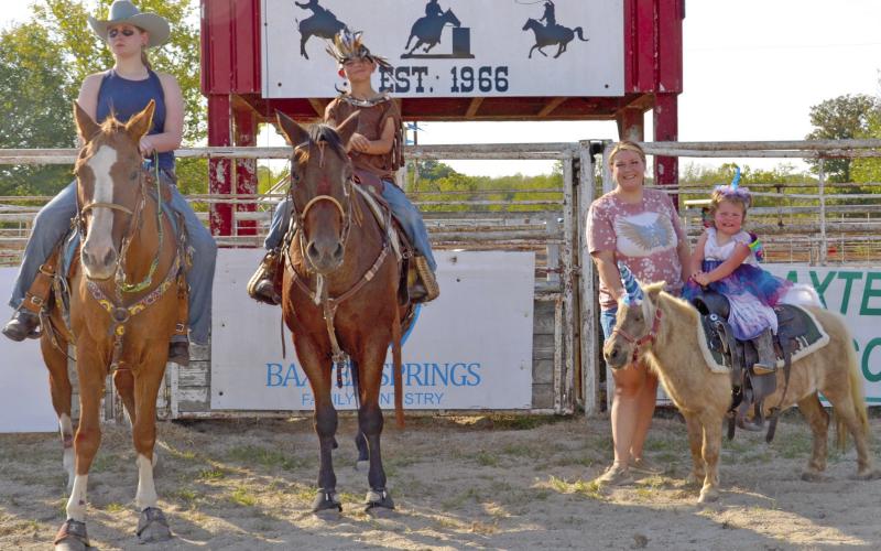 Baxter Springs Saddle Club held a Halloween costume contest recently winners and their horses were Sydney Owens, ages 11-14 winner. Cash Hibbs, ages seven -10 winner, Taylor Hibbs and Lynnyn Hibbs age six and under winner.