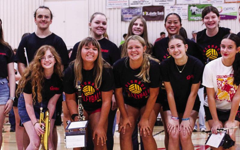 The Columbus Unified High School Titan Band Seniors were introduced during the annual Meet the Titan Night at the CUHS Gymnasium, August 22. Back row: Jacianna Heflin, Gabe Edwards, Natalie Edmondson, India Daniels, Trinity Adoremos, Katelyn Draeger, and Trinity Green. Front row: Ava Hulvey, Mackenzie Richards, Morgan Richards, Darcy Garrett and Piper Hayes. The band will be performing at the halftime of all Titan home football games beginning September 19. The homecoming parade will be September 26.