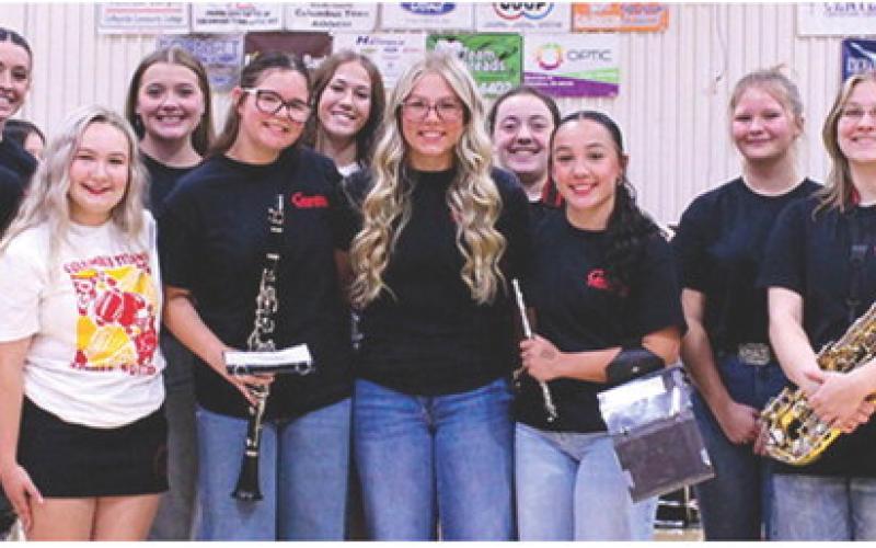 The Columbus Unified High School Titan Band Juniors were introduced during the annual Meet the Titan Night at the CUHS Gymnasium, August 22. Back row: Easton Long, Natalie Wary, Alli Sargent, Cara Altis, Ava Allison, Alyssa Daniel, Levi Simpson. Front row: Britni Rooney, Kennedy Reichardt, Amory Neely, Audrey Medlin, Audrey Combs, Hannah Noel, Madeline Graham, and Marissa Lawson. Not pictured Trent Lacen and Kooper Saiz.