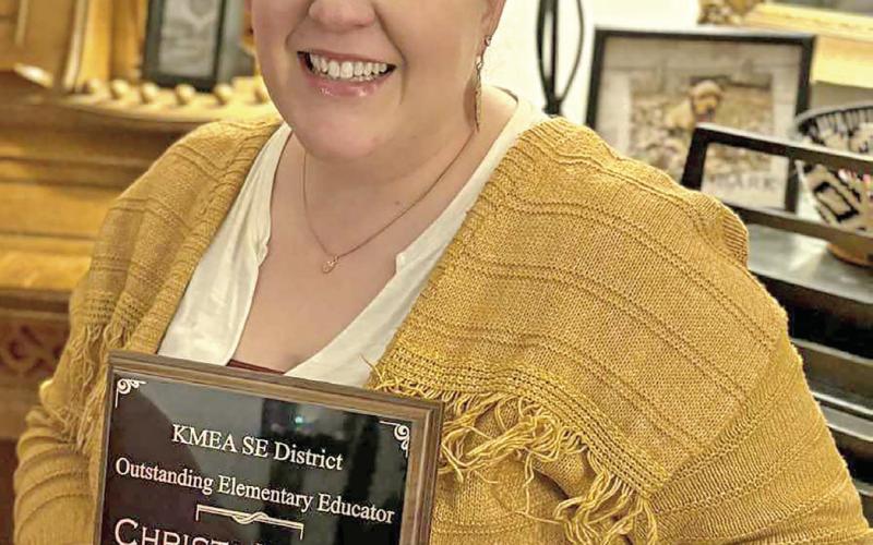 Christa Warlop was chosen as the Outstanding Elementary Educator of the year by SEK KMEA. Walrop has taught music at George Nettels Elementary in Pittsburg for 17 years. To receive the award an instructor must have taught for 10 years. During Warlop’s time at George Nettels, she has had 34 observers or student teachers. Walrop is a graduate of Columbus High School. Her husband is Daniel Warlop. She is the daughter of Michele and the late Jacob Weber of Columbus. Courtesy photo.