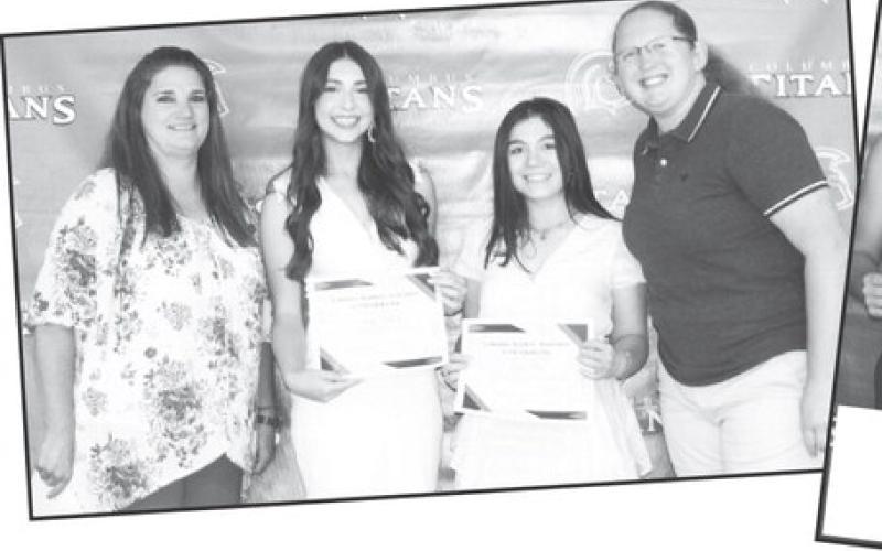 Seniors, Presley Tedlock and Grace Noel received the Columbus Teacher’s Association Scholarships in the amount of $300 each from CUHS Instructors Melissa Smiley and Christine Lovell during the SeniorAwards Ceremonies at the high school gymnasium, May 17.