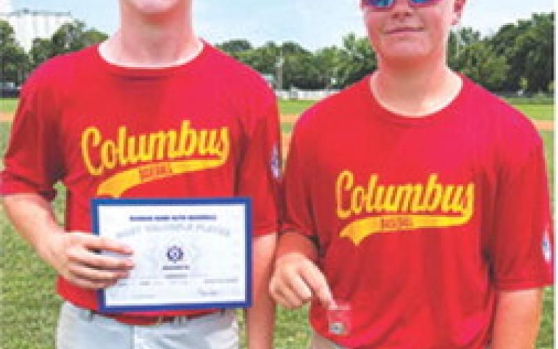Isaiah Williams was named the Most Valuable Player and Ethan Midgett received the WOW Award for the Columbus Babe Ruth 13-16 year-old Team during the Game 3 loss to Arma, 4-5, in their second game of the Kansas Babe Ruth District 5 East 13-16 year-old Tournament, July 12, in Columbus.