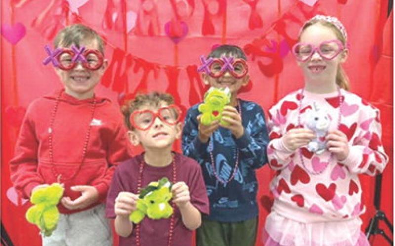 Park Elementary students Rhodes Crossland, Kingstun Taylor, Dean Flynn and Paislee Hodgson were dressed in their Valentine’s attire at their class party. Courtesy photo.