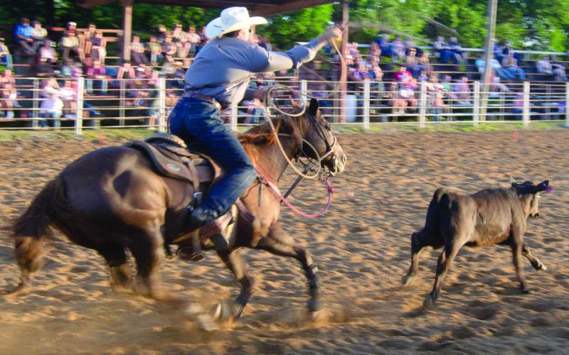 Rodeo calf roper Riley Bruce from Caney was the leader following Saturday nights calf roping event at the annual Columbus Rodeo. The successful wrapped up Sunday night at the Columbus Saddle Club arena.