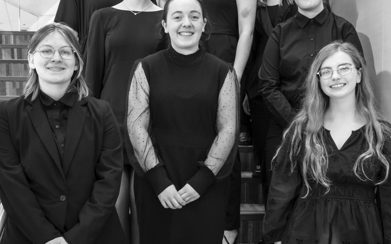 Southeast Kansas Music Educators Association District Band honorees are front to back: Madeline Graham, Ava Allison, Ava Hulvey, Ruby Stover, Madelyn Coons, Casey Dietz, Katelyn Draeger, Mackenzie Richards, Kassidy Gharmalkar, Anna Head, Marissa Lawson, Kiera Gharmalkar, and Owen Prauser. Courtesy photo.
