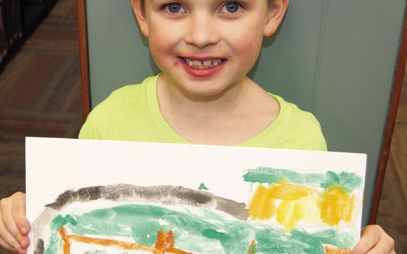 Luke Rowton created this work of art, entitled Transport Truck. His piece was on display at the Columbus Public Library.