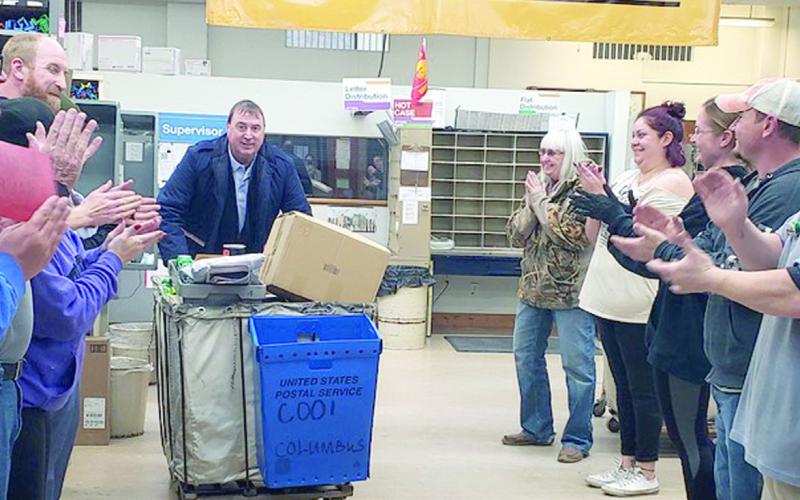 Two long time postal carriers retired from the Columbus Post Office last week. Patrick Billesbach spent his last day on a Columbus postal route Friday. Beginning his career with the Postal Service in February 1998. Patrick started as a clerk before switching crafts to become a city letter carrier. He worked in Pittsburg, and Columbus. Pat said he enjoyed working with lots of good people and enjoyed getting to know his customers, even the ones that still let their dogs run loose.
