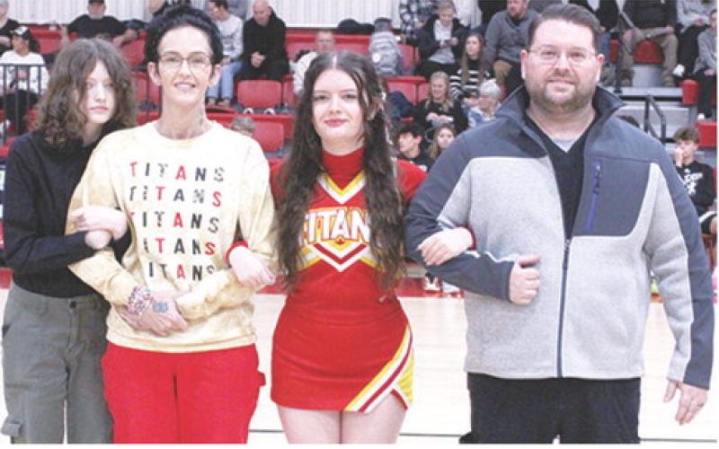 Lady Titan Senior, Jacianna Heflin, was recognized during Senior Night at the Titans home game against Frontenac, February 23, at the CUHS Gymnasium. Jacianna is a one-year member of the Titan Cheer Squad. She was escorted by her parents, Malinda and Jason Heflin and sister, Jocelynn Heflin.