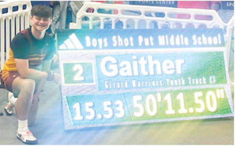 Columbus Junior High Eighth Grader, Jace Gaither, placed second in the shot put event at the Adidas Indoor Track and Field National Meet, March 21, in Virginia Beach, Virginia. Courtesy photo.