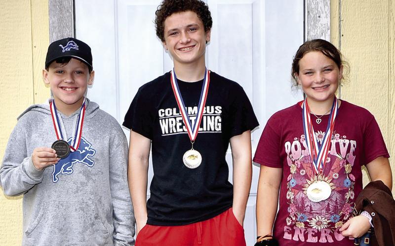 In the crappie division for ages 11-15 of the West Mineral Eagles fishing tournament, first place went to Oakley Hamiltion, 1.12 pounds; second place, Arlo Eckhart, .51 pounds and third place, Texas Siemer, .4 pounds. Courtesy photo.