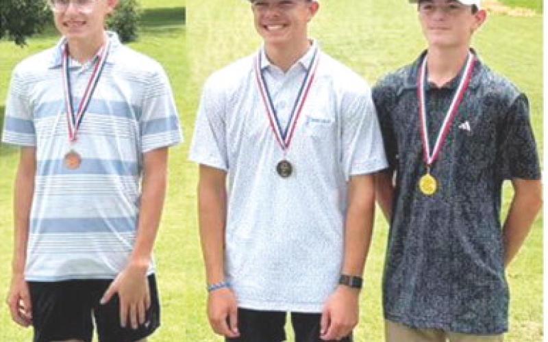 Cooper Grundy placed fourth in the Columbus Junior Golf Tournament, June 4, as part of the Junior Golf Summer Program Schedule. Easton Long placed second behind top medalist in the 15 plus age division, Isacc Myers. The tournament was held at the Brush Creek Golf Course in Columbus. Courtesy photo.