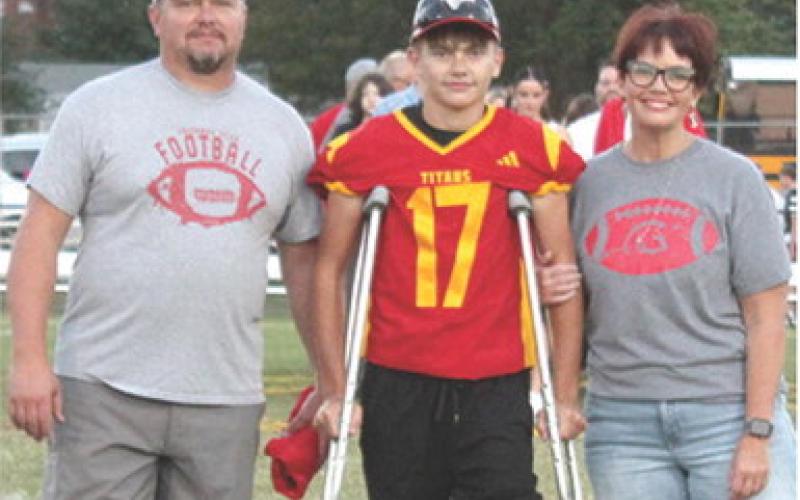 Titan Senior, Jansen Hale, was recognized on Senior Night, October 17, at Titan Stadium. Jansen is a four-year member of the Titan Football Team. He was escorted by his parents, Josh and Jenn Hale.