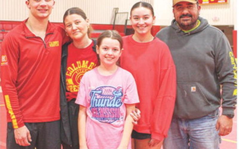 Titan Senior, Jayden Rodriguez, was recognized during a, 55-16, dual win over Chanute, Tuesday night at CUHS Gymnasium. Jayden took his match win in a 12-5 decision. His parents Kevin and Amanda Rodriguez and sisters, Jaycee and Julie were on hand for the dual.