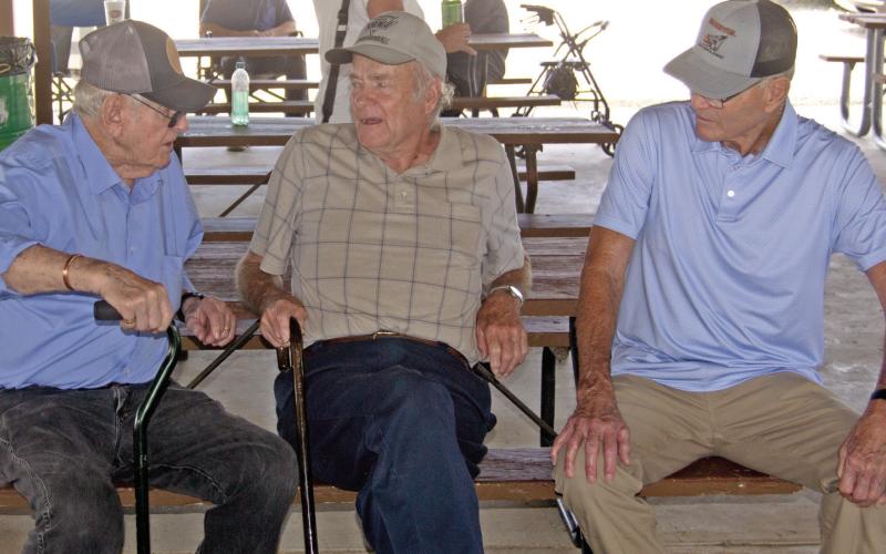 Three former Big Brutus workmen visited at the annual Miners Reunion held in West Mineral on Saturday. Harold Shideler, John Korach and Lewis Kalm were working the night Brutus closed.