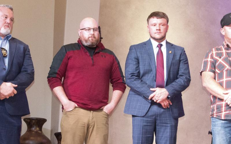 Deputies recognized with Grand Cordon awards were presented certificates. Those pictured were Captain Matt Campbell, Sgt. Chris Wren, Deputy Aaron Cockerel and Deputy Cory Moates. Not pictured but receiving award was Undersheriff Chip Root.