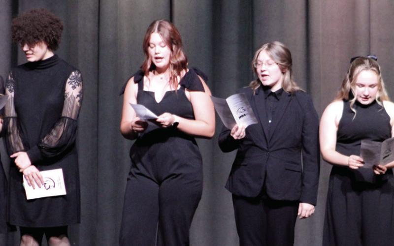 Tri-M, the international honor society recognizing secondary music students, saw new members inducted during a recent recital. Among those inducted (not all are pictured) were Ava Allison, Alyssa Daniel, Destynne Goff, Jazmyn Goff, Madeline Graham, Marissa Lawson, Lydon Lovesee, Amory Neely, Hannah Noel and Britni Rooney. Courtesy photo.
