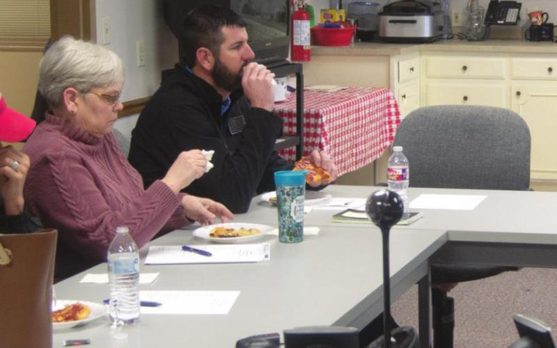 Columbus Chamber of Commerce Director Jean Pritchett leads the group’s discussion as part of their annual chamber retreat on Wednesday, January 19 at Class Ltd. Nearly a dozen members including Kari Soper, Melody White and Mike Evans, attended to decide what the chamber should do in 2022. Photo by Jacob Spencer