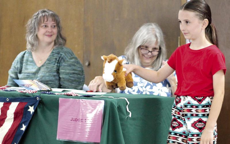 At the annual 4-H Style Revue held Saturday, June 27 at the Extension office in Columbus, Dotti Pritchard showed her outfit to the judges.