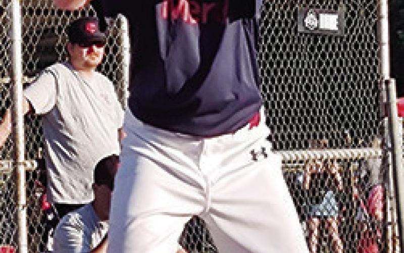 Bode Saiz stared down the pitcher during a Columbus Cal Ripken League game at Volunteer Field recently. Bode and the 10U Columbus All-Stars will take the field in Frontenac tomorrow for the Kansas Cal Ripken District 5 Tourney. Courtesy photo.